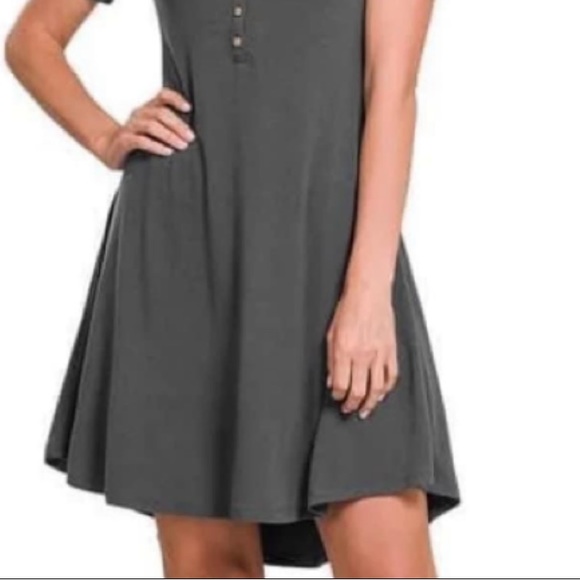 ❗️1 LEFT❗️NWT•XL•GRAY ESSENTIAL HENLEY COMFY SWING DRESS•NEW - Picture 3 of 14